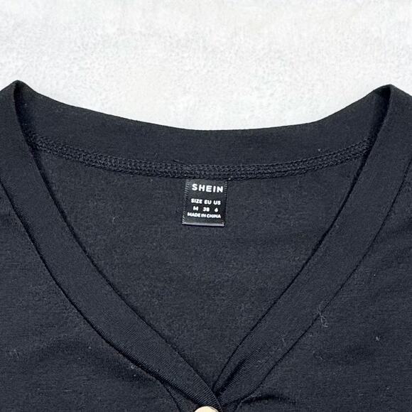 SHEIN Black Short-Sleeved Top with Multi Colored Stripes Size 6 Medium - Picture 4 of 6